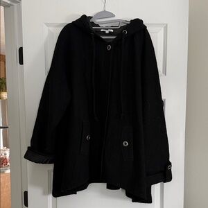 Black boiled wool button-down swing coat